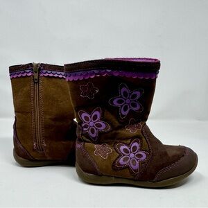 Stride Rite Kids Size 9 Casual Boots Brown/Purple Floral Zipper Krisha Surprize
